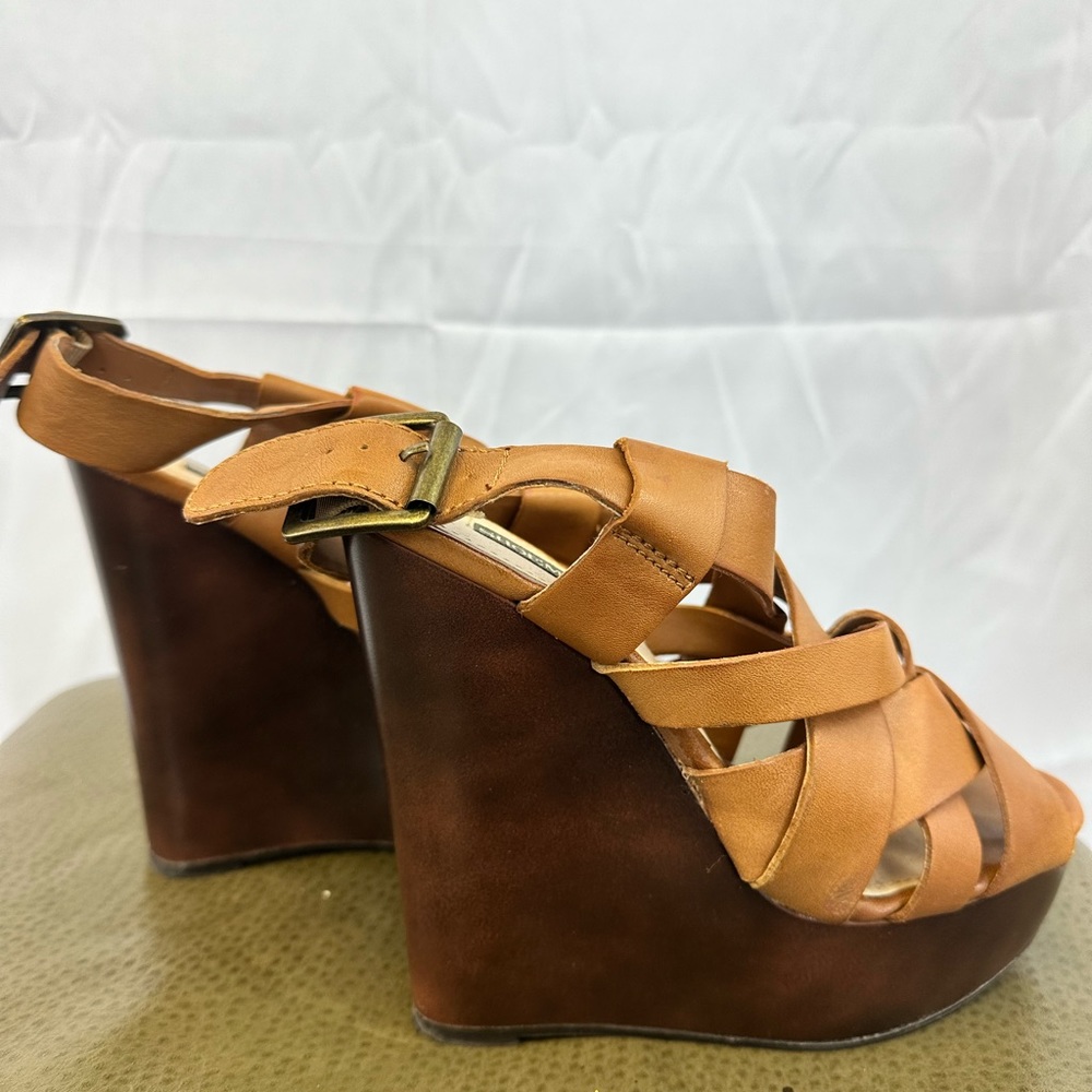 Shoemint Cognac Leather Open Weave Platform Sanda… - image 3